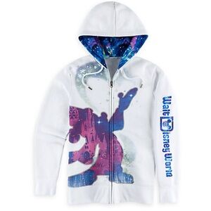 Disney 2017 Hoodie, Wizard Mickey, White w/ Galaxy Lined Hood, Size Large